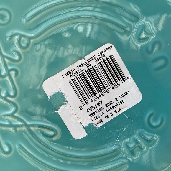 POST 1986 - RETIRED TURQUOISE COLOR FIESTA 2 QUART EXTRA LARGE SERVING BOWL NEW - Picture 5 of 6